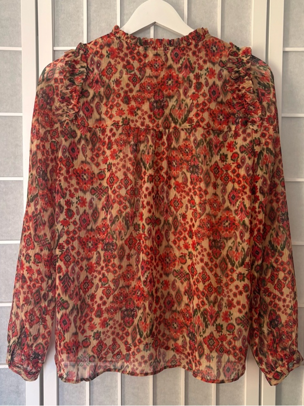 SCALPERS ROW Silk Ruffle Button-Front Blouse Size S Small - Picture 2 of 4